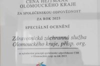 ZZS OK získala Cenu hejtmana Olomouckého kraje za společenskou odpovědnost za rok 2023